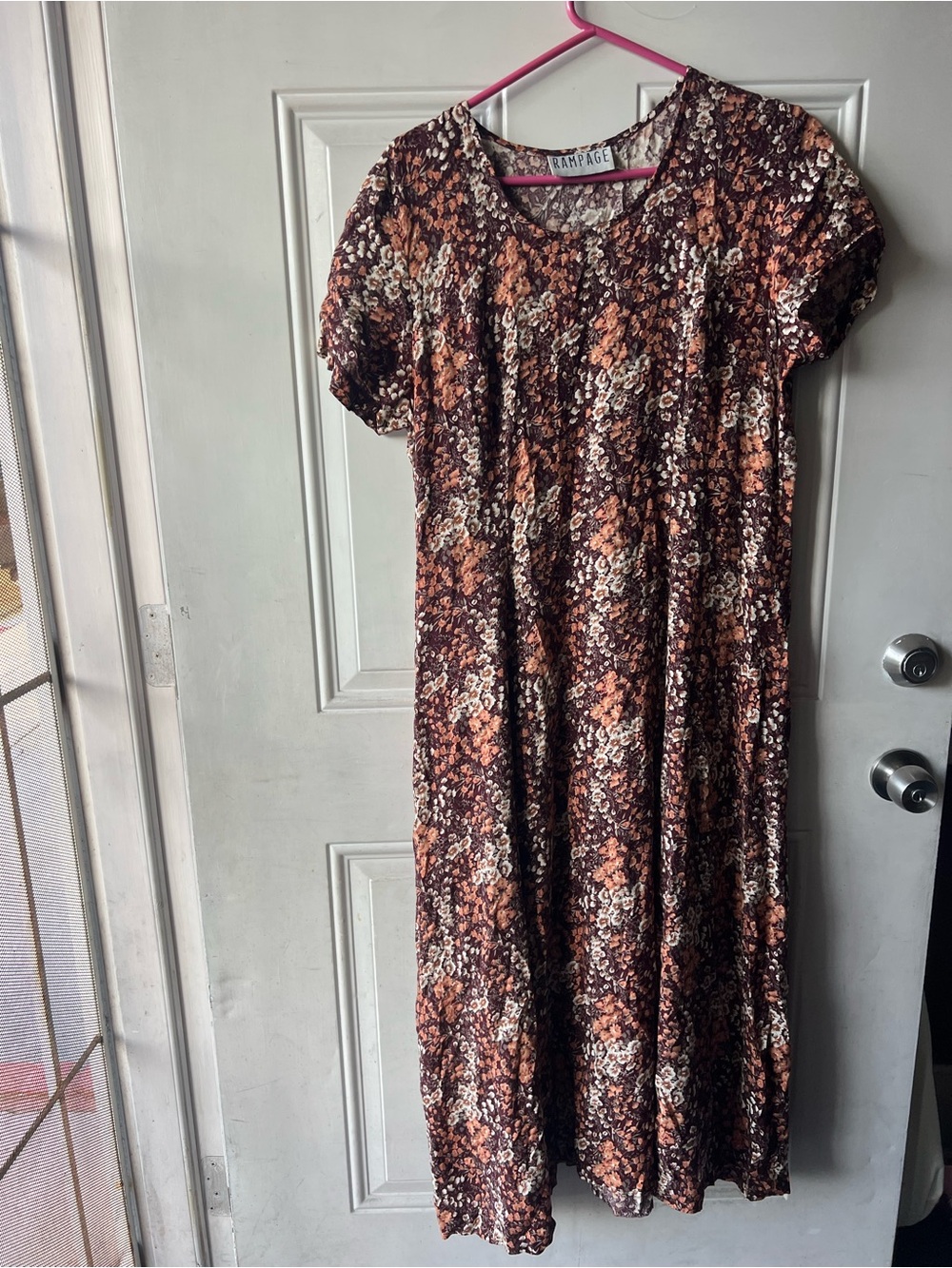 Rampage Brown & Cream Floral Short-Sleeve Long Dress